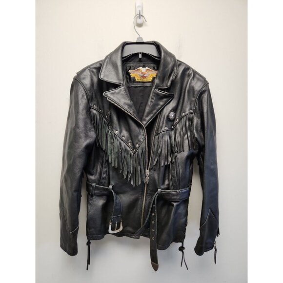 Harley-Davidson Jackets & Blazers - Harley Davidson Women’s Leather Jacket Black Fringed Belted Heavy Size XL